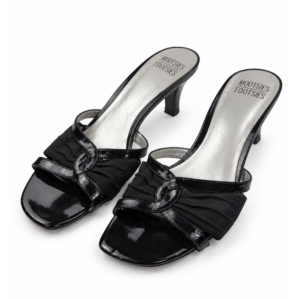 Mootsies Tootsies Vintage Y2K Black Patent Kitten Heel Mules Women's Size 9.5